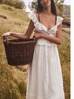 NWT Anthropologie Pilcro White Ruffled Smocked Midi Dress - Size S